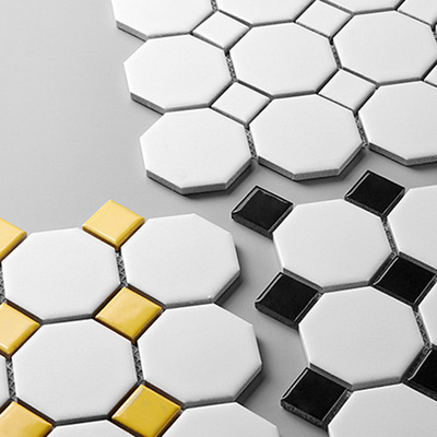 White Mix Black Octagon Pattern Irregular Porcelain Mosaic