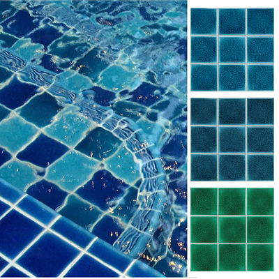 Wholesale ice crackle 300x300 glazed blue ceramic mosaic swimming pool tiles