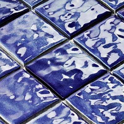 Outdoor 2'' wave porcelain mosaic &nbsp;wave surface blue ceramic mosaic swimming pool tiles for sale