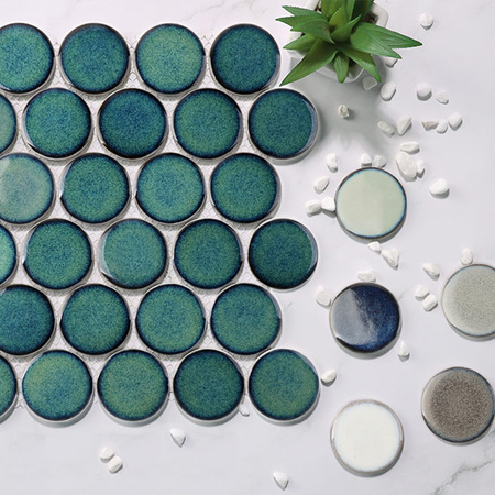 48mm crystal glazed kitchen restaurant bathroom wall large penny round glazed ceramic mosaic tile