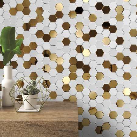  Fashion Beveled Hexagon Bronze Electroplated Mosaic Tile  For Wall 