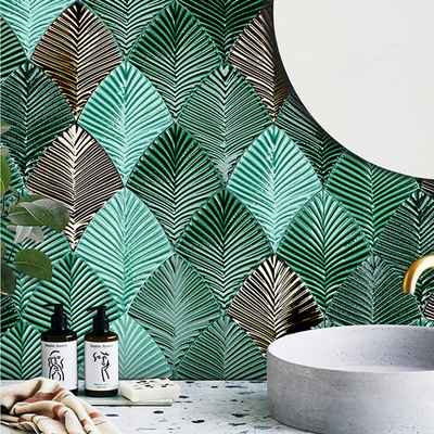 Leaf Mosaic With Green Glazing for Home Wall Decor