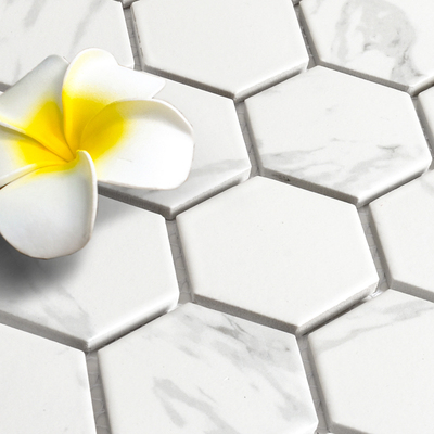 Kitchen Bathroom Decor Ink Jet Matte Porcelain Carrara White Marble Mosaic Floor Tile